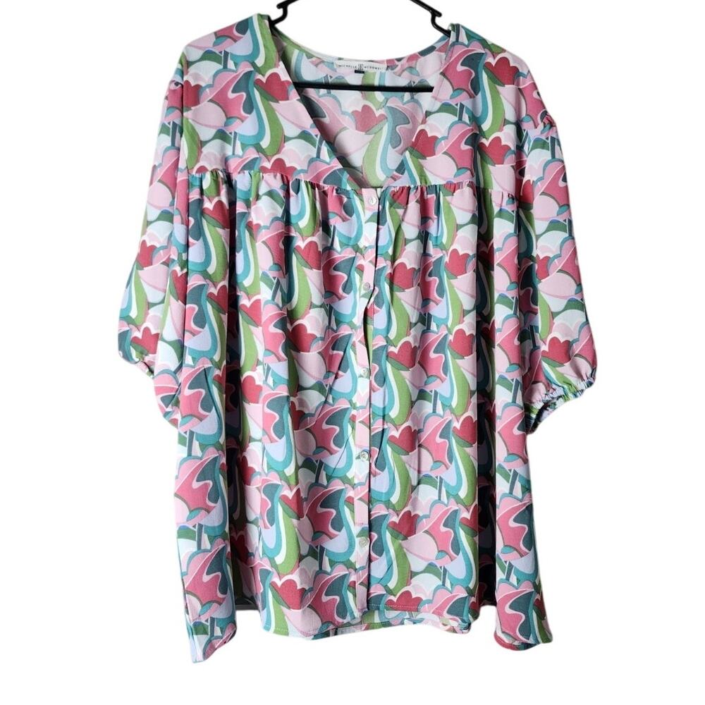 Michelle McDowell Bailey Top Size XXL V-Neck Short Sleeve‎ Button Front